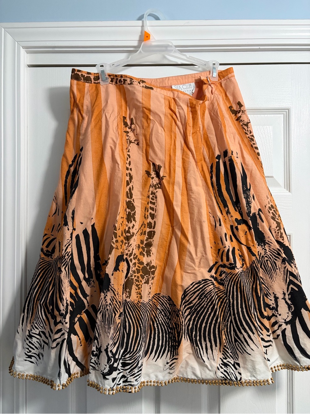 Orange Animal-Print Circle Skirt with Black Accent